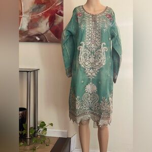 Elegant Teal Embroidered Dress with gharara Pakistani dress organza
